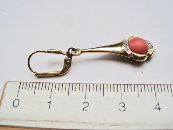 Antique 14K. gold earrings with coral and small d… - image 5