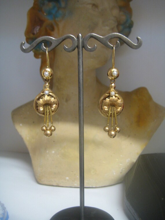 Antique Victorian. 14K=585 Gold Tassel Earrings