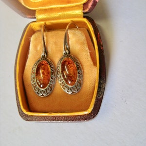 Antique Art Deco Silver earrings with Amber. solid silver
