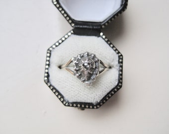 Solid Gold Gouden ring met rose-cut Diamant gezet in zilver Vintage, Antiek