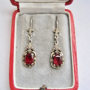 European antique, silver earrings, with Almandien. Vintage