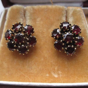 Antique Solid Gold Earrings. 14K Garnet stones, rose gold