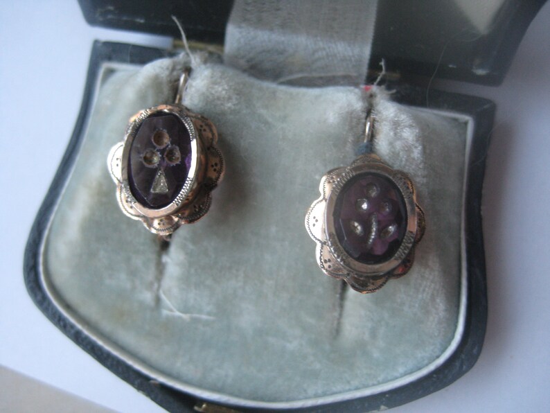 Solid Gold Earrings 14K Glass Amethyst Easy-to-use Ranking TOP6 Antique