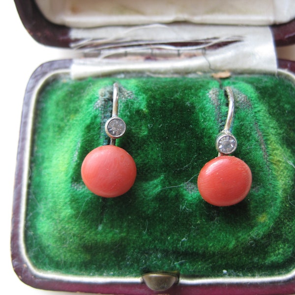 Silver earrings with Mediterranean sea coral. antique. Approved 835