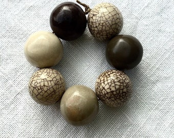 Perles en Céramique Artisanales beige, châtaigne et raku
