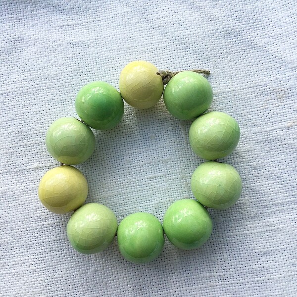Perles en Céramique Artisanales vert pistache et jaune