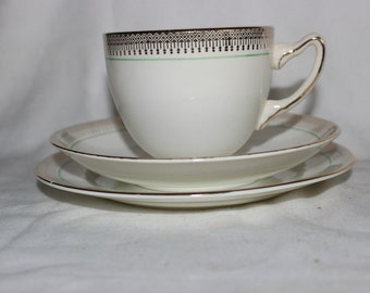 Adderley teacup and saucer with cake plate trio