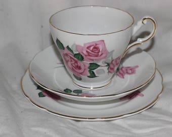 Regency English Rose Trio cup, saucer and cake plate