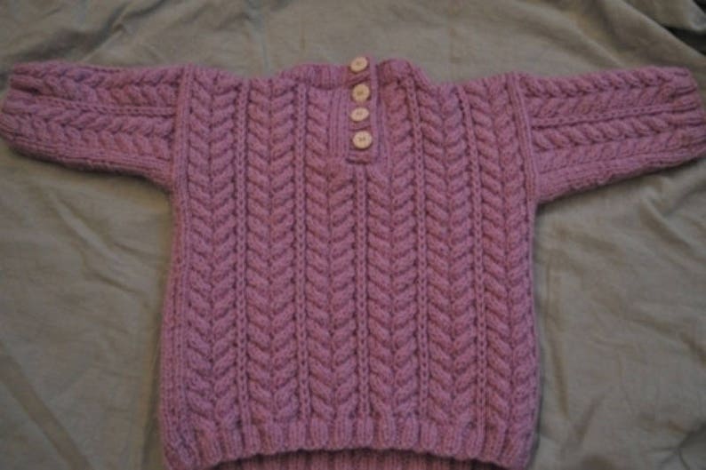 Hand knit Irish sweater 6 month purple image 2