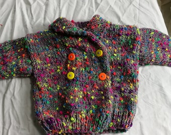 Paletot 6 months grey mottled multicolored neon hand knitted