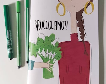 Large Broccoliamo Notebook, Nature Notebook, Illustration Notebook