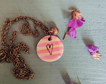 Collana cuore a righe, collana ceramica