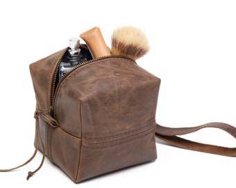 Estuche de piel tipo cubo, neceser hecho a mano con correa para la muñeca, personalización gratuita