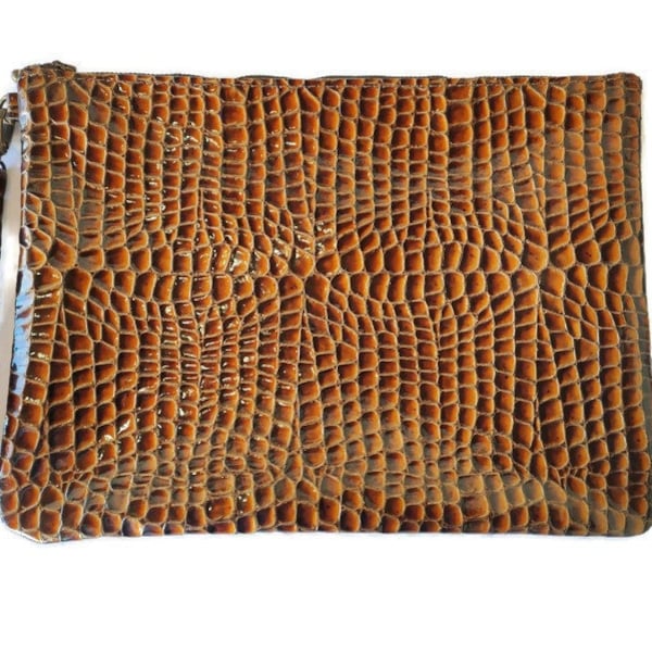 Oversize Clutch 15''x10'', Snake leather, Versatile purse, Wristlet Leather Pouch Bag.