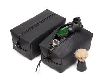 Durable LEATHER Dopp Kit, with free Personalization, Carbon Leather Toiletry bag, Groomsmen Gift, Leather Dopp Kit, Gift for men