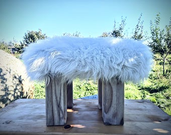 Reposapiés de piel de oveja REAL color blanco oso polar, hecho a mano con piel de oveja muy suave color marfil, taburete debajo del escritorio