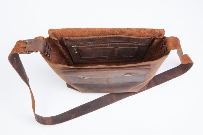 OOAK Sturdy Leather Messenger Bag Handmade With Rustic Etsy