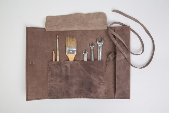 Heavy Leather Multi-Use Leather tool roll bag, Personalized Minimal Case for crafters, Artist tool, FREE Add initials