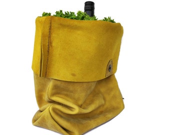 Large Shopper Roll up, Handmade Mustard Lunch Bag