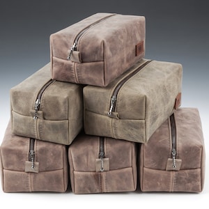 Set of 9, Personalized Groomsmen Dopp kit, Leather Toiletry bags with Personalization