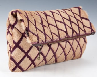 Embrague de piel de vaca plegable, bolso único en su tipo, embrague de pulsera, embrague de cuero, cabello en cuero, embrague de pelo de pony, bolso, bolsa, bolso de bolso de pelo