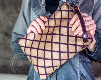 Rhomb Pony Hair Wristlet Clutch, Handgemaakt met gratis Personalisatie