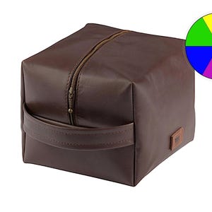 XL Leather Toiletry bag - cube case  with Personalized initials, Dark Brown Handmade Dopp kit, Large Travel case, Gift for him, Men gift
