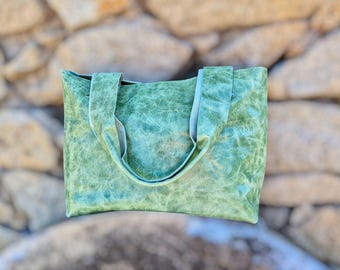 Bolso gigante verde bosque, bolso pesado, hecho a mano con cuero rústico italiano grueso, personalización gratuita