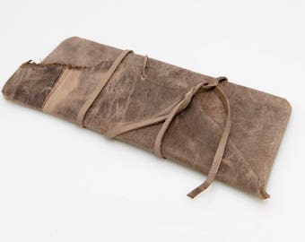 Raw edge Sturdy Leather, Charcoal Artist's Pouch, Artistic gift, Brush bag, Boho gift, Leather pencil pouch, Rustic, Primal clutch