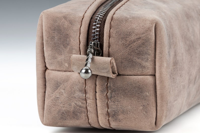 Mini Leather Dopp kit, Made to order Shaving Bag, Rustic Gray Personalized Handmade Bag, Gift for him, Groomsman Leather Gift, Gift for men image 3