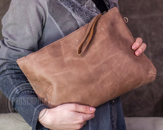 Large Rustic Clutch Premium LEATHER Wristlet Leather Purse Envelope clutch bag Leather bag Wristlet leather Pouch Bridesmaid clutch