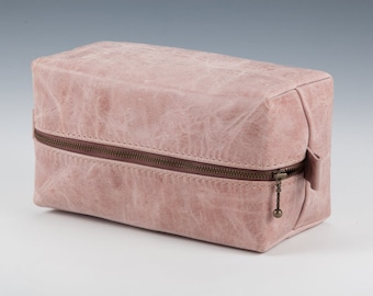Personalised Cosmetic case, Leather make up bag, Pink pouch, Leather Bridesmaid bags, Zipper purse, Women cosmetic bag, Gift for the bride,