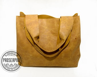 Mustard Large Tote bag handmade with durable Italian Rustic Leather available with authentic Personalization