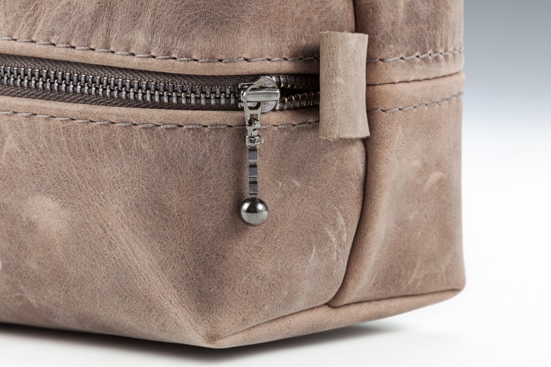 Mini Leather Dopp kit, Made to order Shaving Bag, Rustic Gray Personalized Handmade Bag, Gift for him, Groomsman Leather Gift, Gift for men image 5