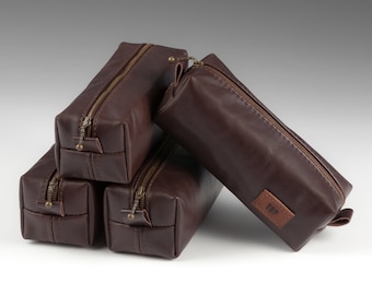 Set of 8, Groomsmen Dopp kit, Handmade with Natural Italian Leather with Personalization