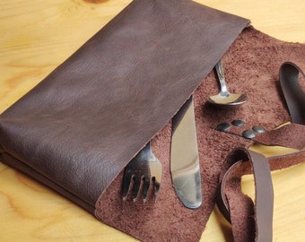 Handmade cutlery pouch, Raw edge cutlery wrap pouch, avalable in different colots with personalization