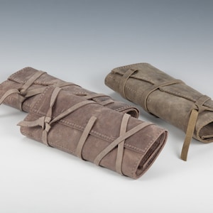 4er Set Leder Roll up Case, Handgefertigt auf Bestellung mit natürlichem rustikalem Leder