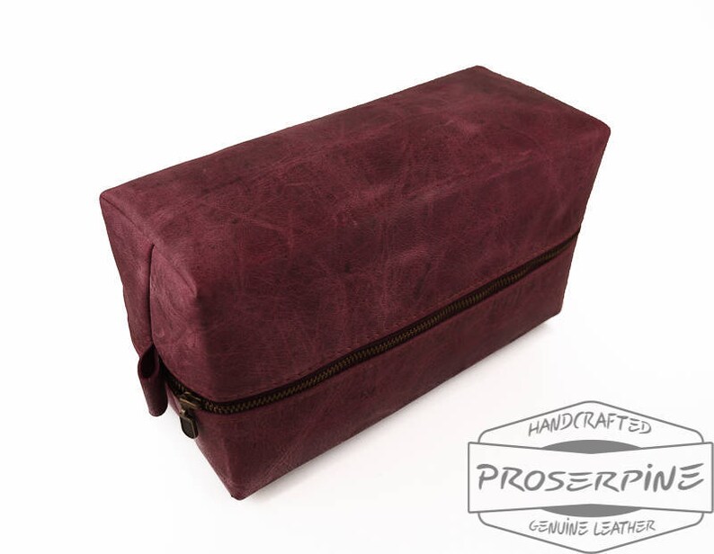 Italian leather, Burgundy Toiletry bag, branding initials, Cosmetic case, Travel case, Anniversary case, Dopp kit, Groom Gift, for her image 4