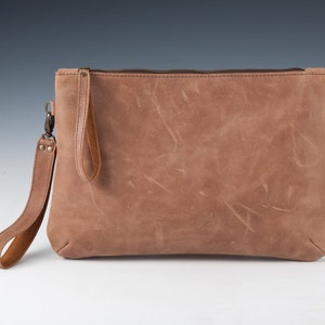 Rustic Leather Wristlet Clutch with Personalization, Available in black