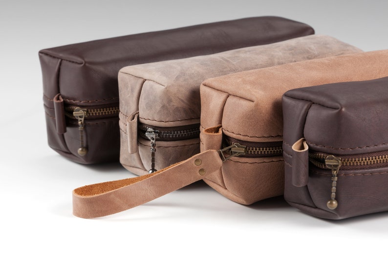 Set of 4, Dopp kits, Handmade with Real Leather with Personalization image 1