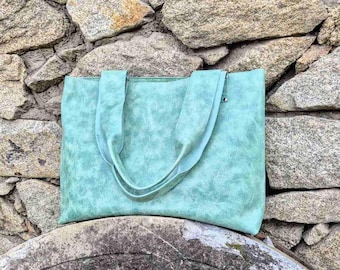 Bolso grande verde menta, bolso de mano pesado, hecho a mano con cuero rústico italiano grueso, personalización gratuita