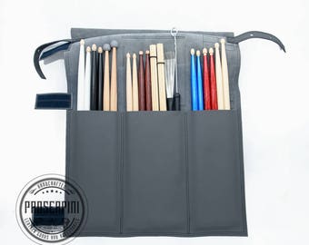 Bolsa grande para baquetas, cuero gris titanio, funda personalizada para baquetas, soporte para baquetas, funda para baquetas, accesorio para batería, estuche para músicos