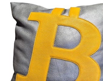 Funda de almohada de piel de ciervo con forma de Bitcoin, almohada de Bitcoin hecha a mano, regalo único para entusiastas de las criptomonedas, muchos colores y símbolos disponibles