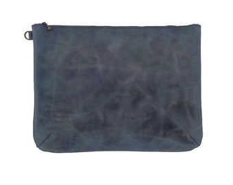 Wristlet Leather Large clutch, iPad Case with Personalization, Laptop Documents Envelope Clutch Bag