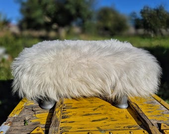 Reposapiés de piel de oveja, hecho a mano con pelo de oveja blanco muy suave, Taburete bajo escritorio