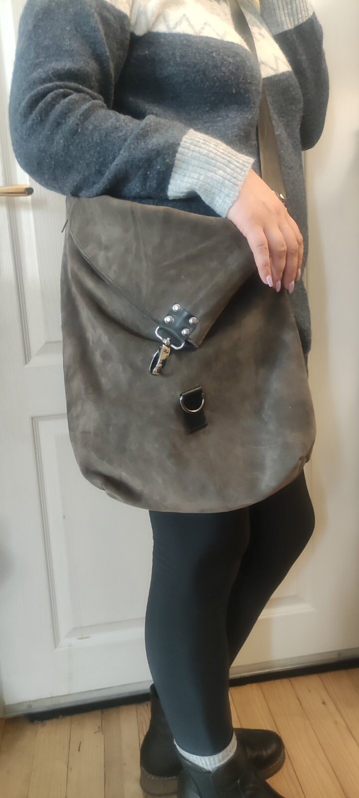 LEATHER Cross Body Bag Fold Over Asymmetrical Leather SUEDE Etsy