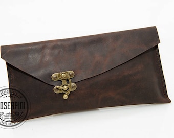 Personalized Asymmetric Clutch, Leather Purse, Envelope clutch bag, Leather bag, Wristlet leather Pouch, Bridesmaid clutch, Leather pouch