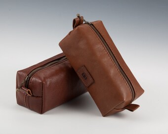 Small Pencil case/Toiletry Bag, Leather Bag, Leather organiser, Free Burning initials, Gift for man, Boyfriend, Tote Pouch