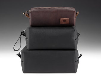 Kit Dopp de cuero negro de lujo, con personalización gratuita, bolsa de lavado de cuero hecha a mano, bolsa de tocador de cuero, regalo para hombres