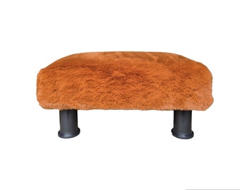 FOOTSTOOL handmade with very soft eco fur in brick color, Under desk, PLAIN low 5" footstool with plastic feet, Available in lots of colors